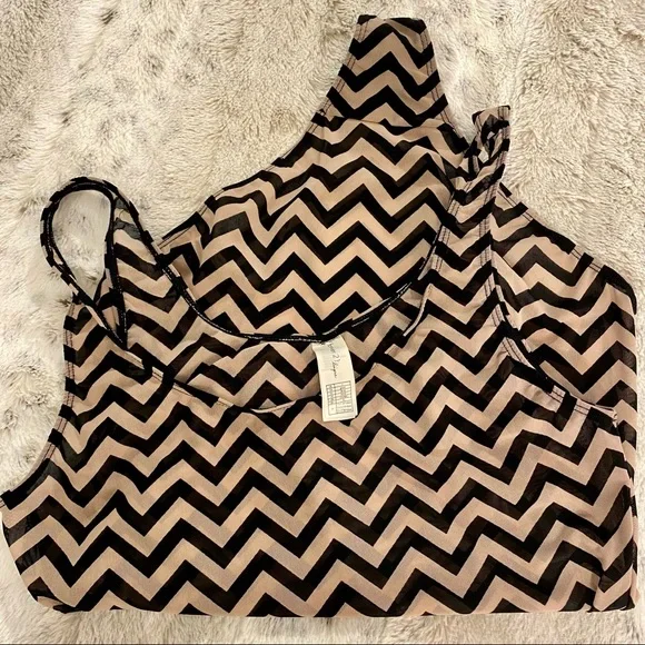 forever 21 sheer black and tan zigzag bodysuit size large - Picture 3 of 3